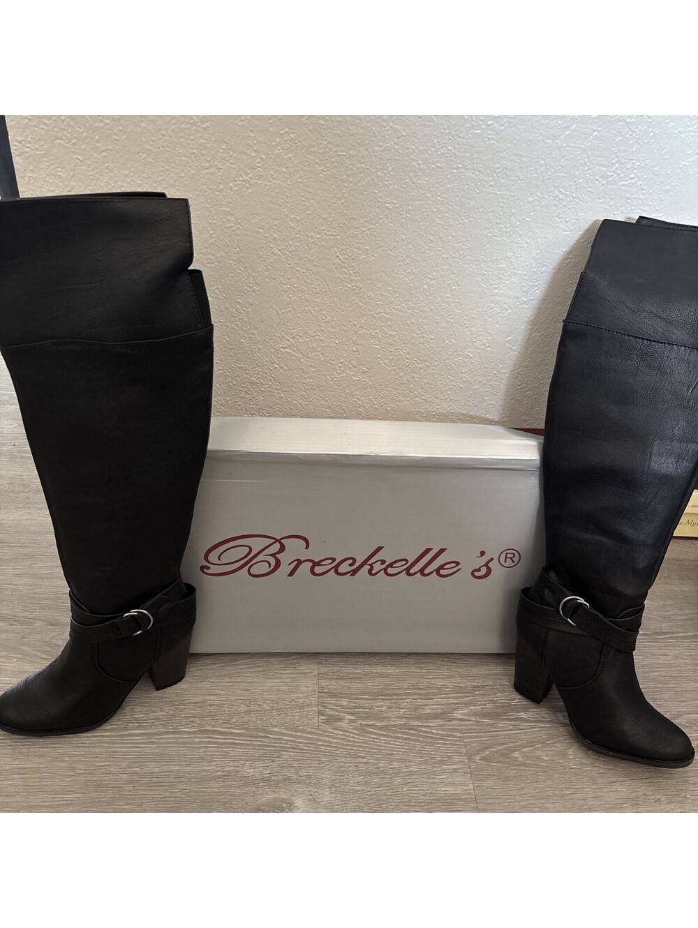 Breckelle's Black Tall Knee-High Boots Folded Cuff Ankle Strap Block Heel 6.5